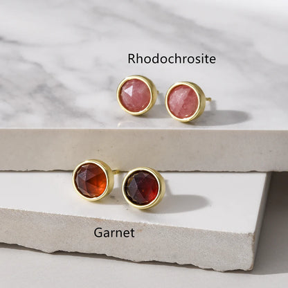 Round Faceted Natural Quartz Earrings - 24K Gold Plated