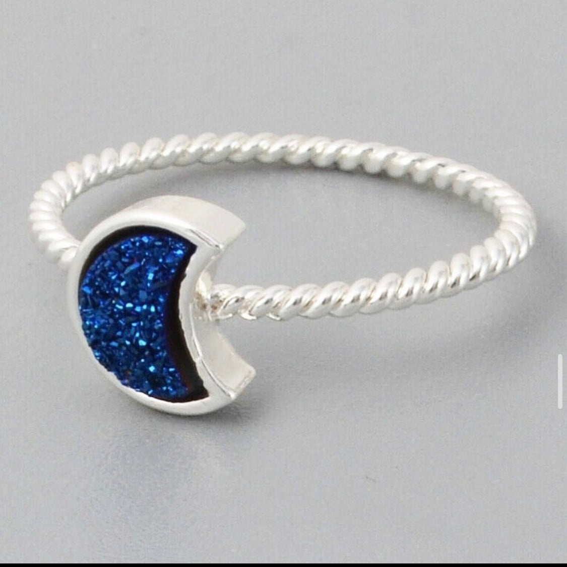 Natural Quartz Moon Bezel Ring- Silver Plated