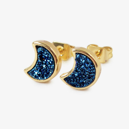 Moon Natural Quartz Earrings - 24K Gold Plated