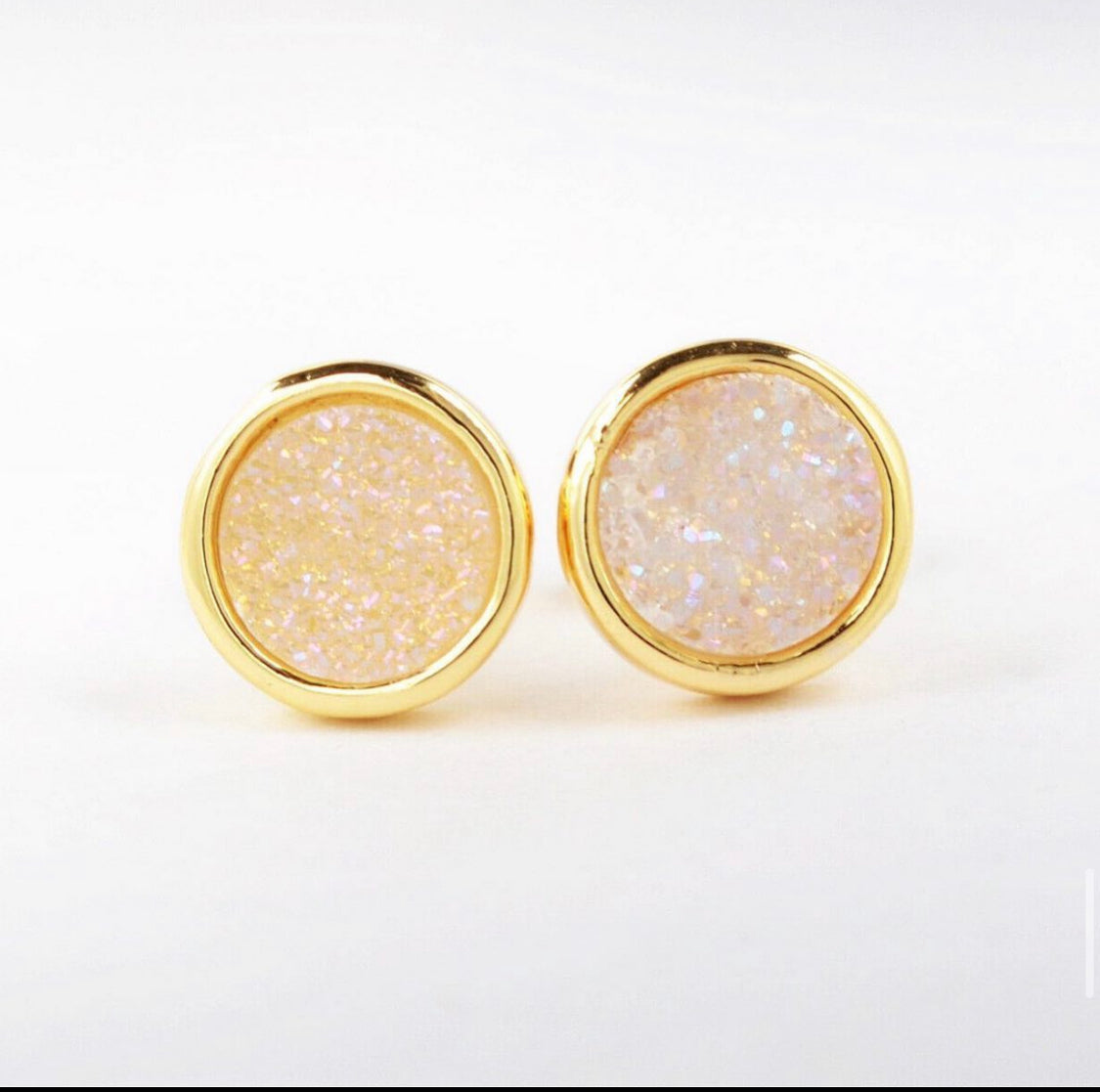 Round Natural Quartz Earrings - 24K Gold Plated
