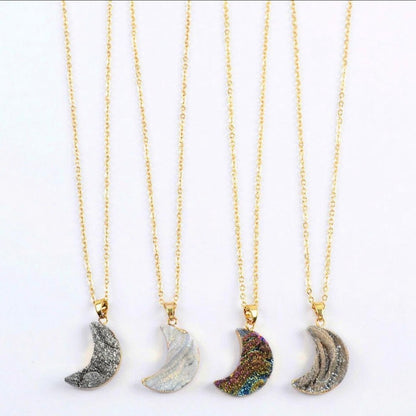 Natural Raw Quartz Moon Necklaces + 24K Gold Plated