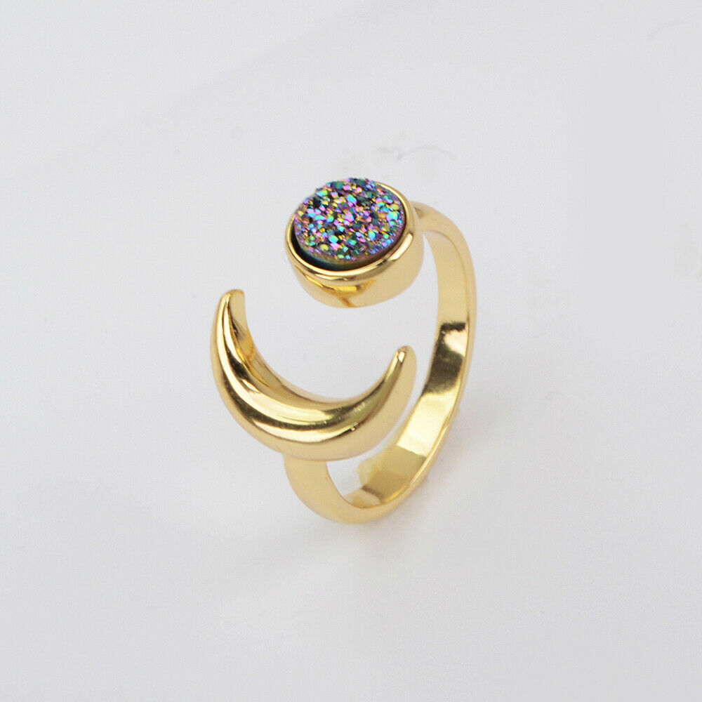 Natural Quartz Moon Ring-  24k Gold Plated