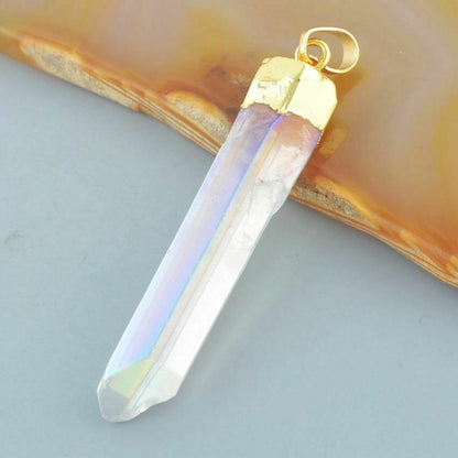 Natural White Quartz Pointed Necklace -  24k Gold Plated