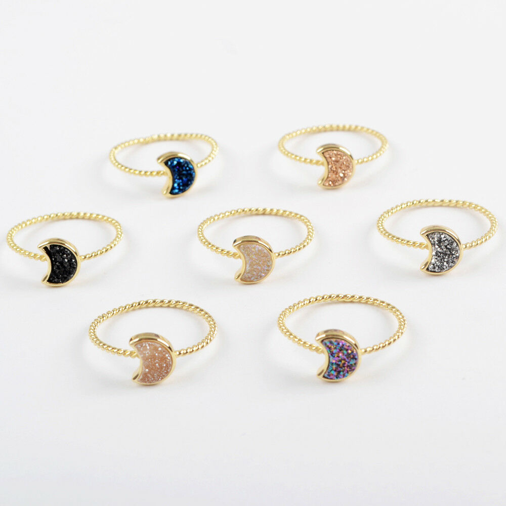 Natural Quartz Moon Bezel Ring- 24K Gold Plated