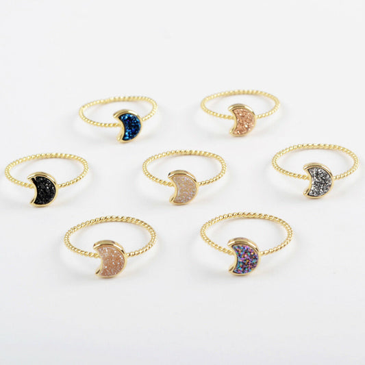 Natural Quartz Moon Bezel Ring- 24K Gold Plated