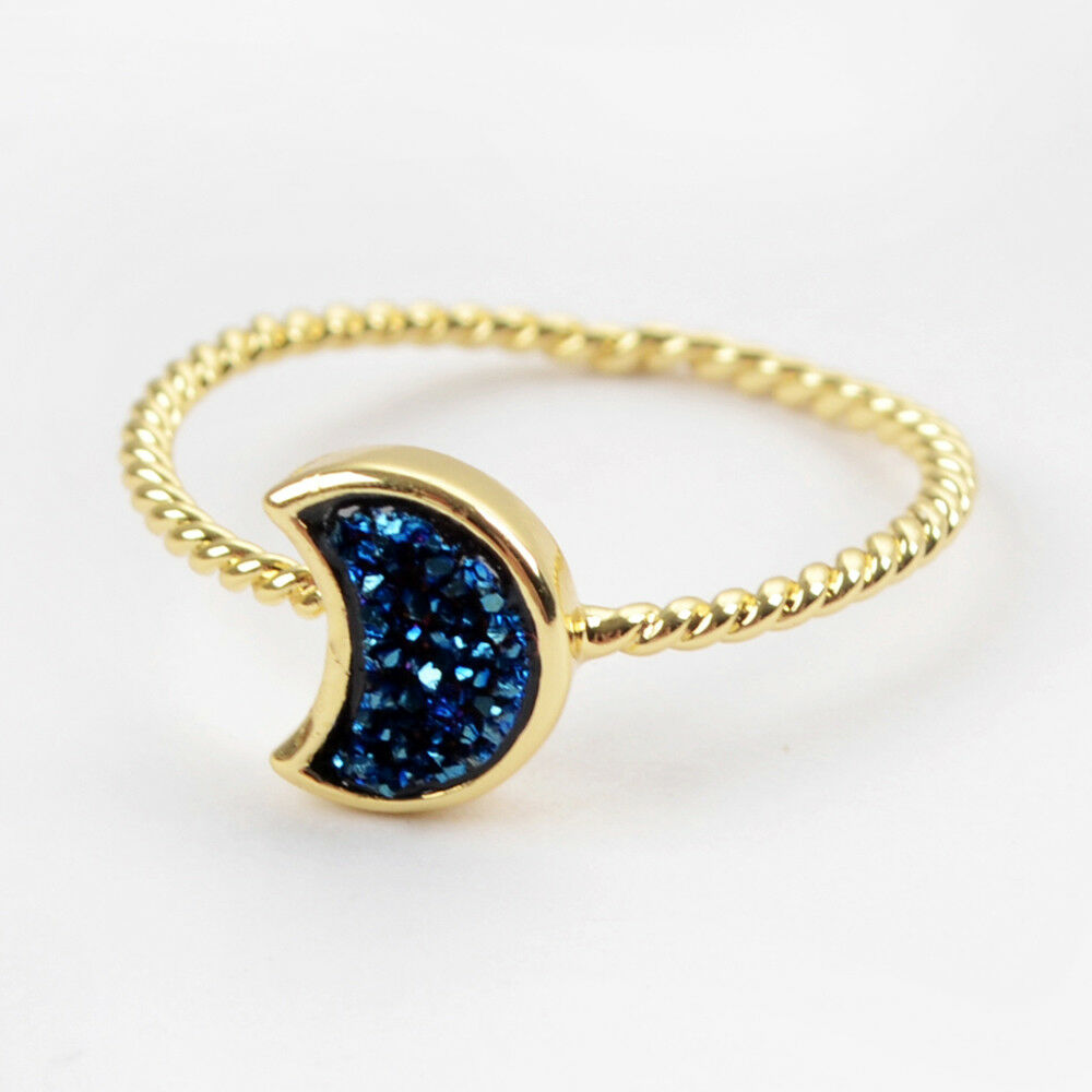 Natural Quartz Moon Bezel Ring- 24K Gold Plated
