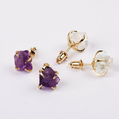 Natural Quartz Claw Earrings - 24K Gold Plated