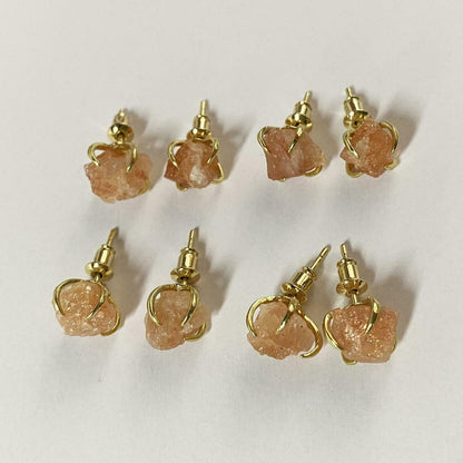 Natural Quartz Claw Earrings - 24K Gold Plated